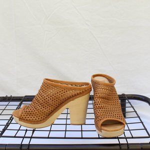 leather and wooden clog heels